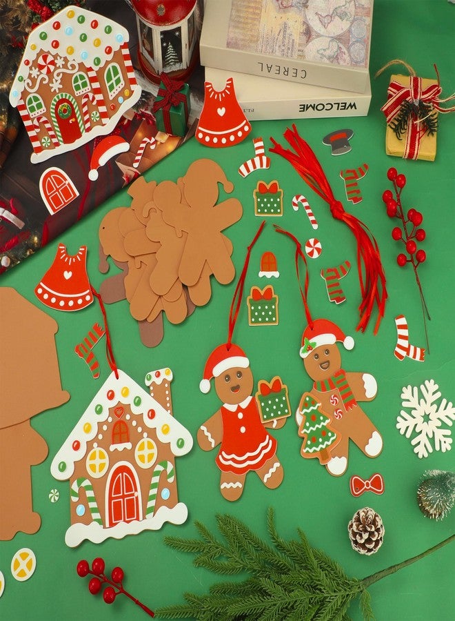 Fairooth 24 Sets Gingerbread Foam Craft Kit DIY Christmas Arts and Crafts for Kids Make Your Own Gingerbread Man and House Ornaments with Self Adhesive Sticker for Xmas Tree Holiday Home Classroom Party Decor - Image 4